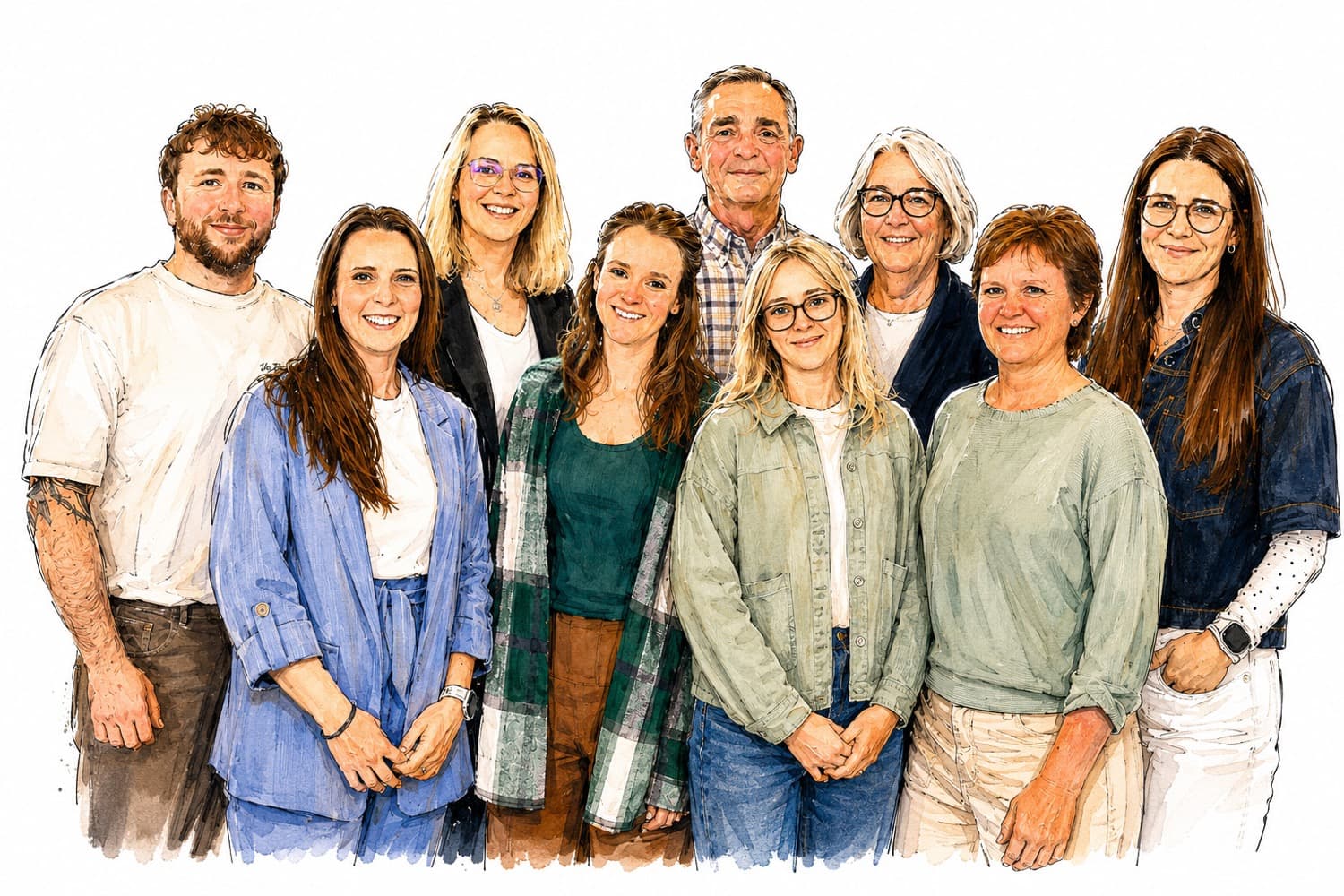 Gemalte Illustration des Praxis-Teams von Gisela Schole